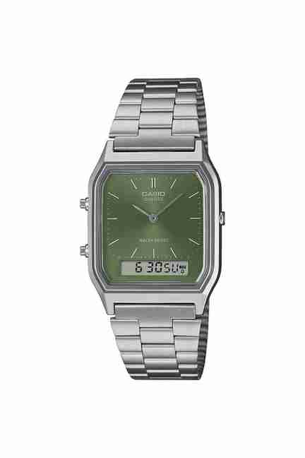 CASIO | Vintage 38.8 x 29.8 x 8.1mm Green Dial Stainless Steel Analog-Digital Wrist Unisex Watch - AD278