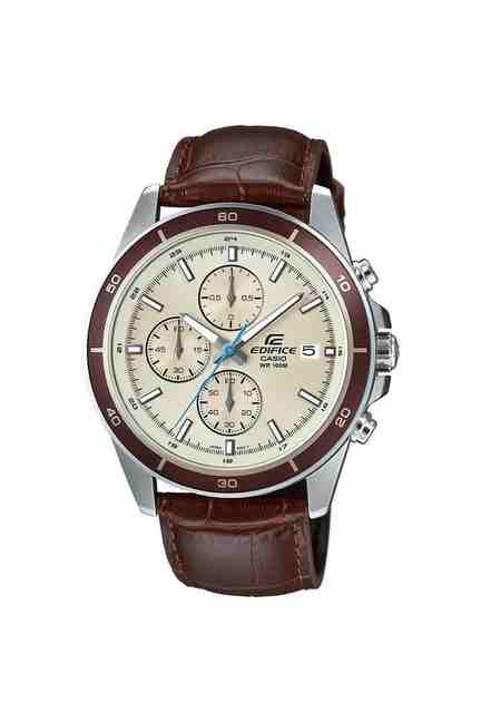 Edifice Men's 40 mm Analogue Quartz Watch - Beige Dial with Brown Leather Strap (WCAEX303)