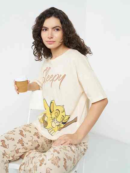 Dreamz | Beige The Lion King Comfort Fit Sleep T-Shirt