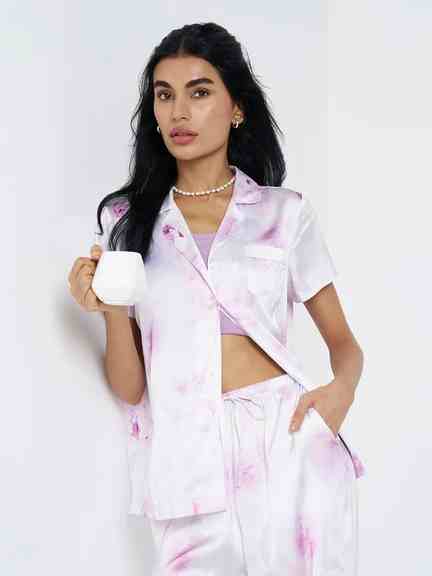 Dreamz | White Floral Print Satin Sleep Shirt