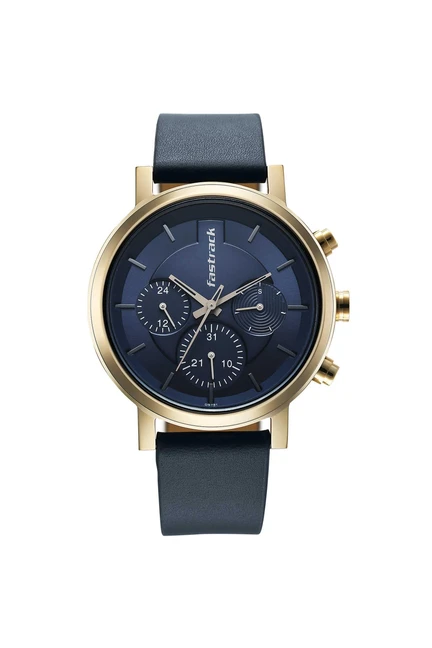 Chrome K 47.2 mm Blue Dial Leather Analogue Watch For Boys - 3287QL04
