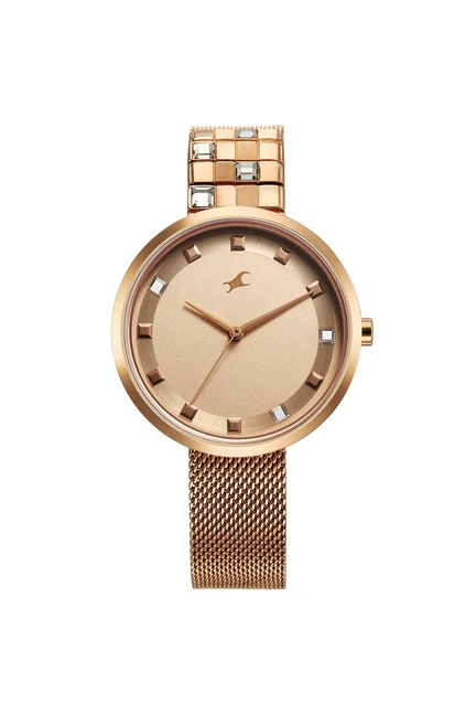 Fleek 35 mm Analogue Quartz Watch For Girls - Pink Dial with Rose Gold Stainless Steel Strap (NT6300WM01)