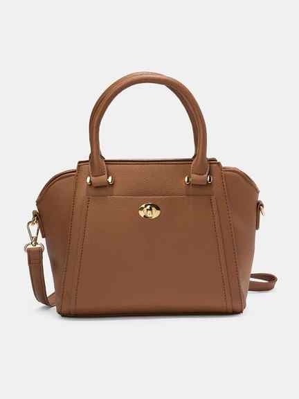 Forever Glam | Brown Pebble Grain Structured Mini Satchel Bag