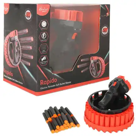 Hamleys | Hamleys Rapido Soft Dart Blaster, 28 Darts, Black & Red