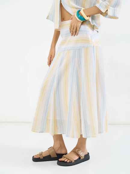 Honey by Pantaloons | Off-White Pastel Striped Midi Skirt