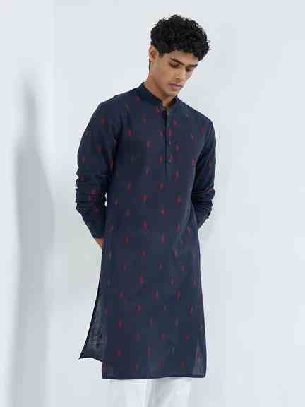 Indus Route | Navy Embroidered Kurta