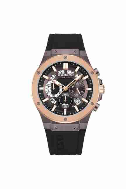 New York 44 mm Quartz Chronograph Watch for Men - Brown Dial with Black Silicone Strap (KCWGO0035503MN)
