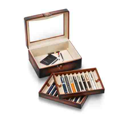 Lapis Bard | Lapis Bard Hemingway Dual-Tone Pen Chest with Plexiglas Top (20 Pen Capacity) - Cognac