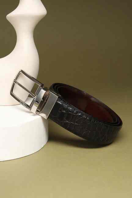 LOUIS PHILIPPE | Men Black Textured Leather Formal Belt
