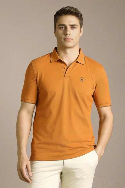LOUIS PHILIPPE | Men Orange Solid Polo Neck T-shirt