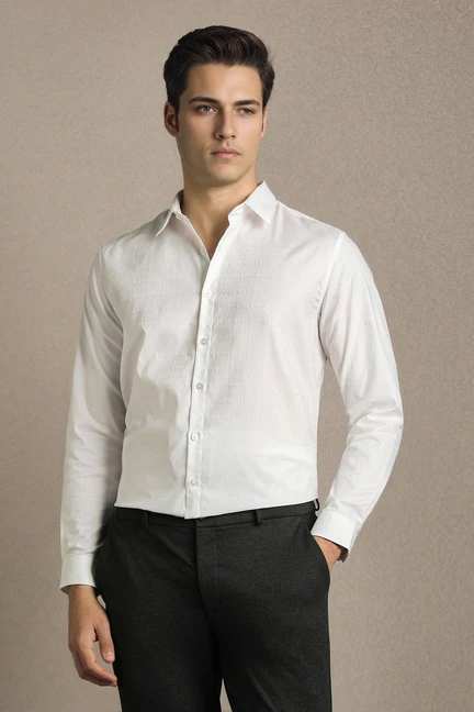 LOUIS PHILIPPE | Men White Slim Fit Textured Full Sleeves Formal Shirt