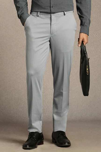 LOUIS PHILIPPE | Men Grey Slim Tapered Fit Solid Flat Front Formal Trousers