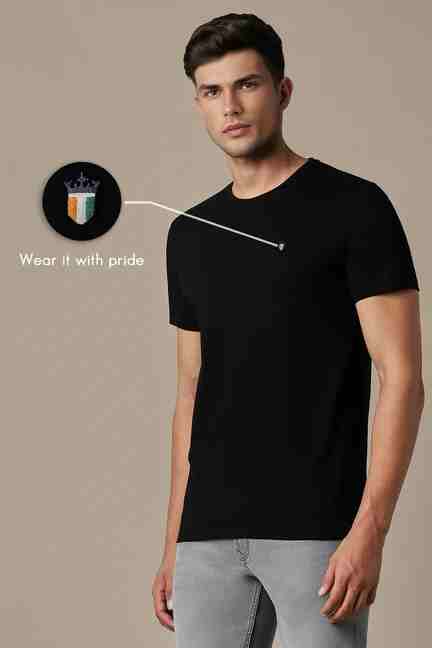 LOUIS PHILIPPE | Men Black Solid Crew Neck Tri-color Logo T-shirt