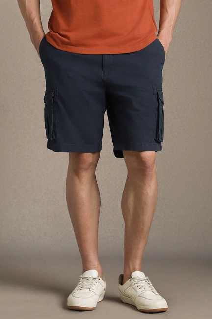 LOUIS PHILIPPE | Men Navy Textured Regular Fit Shorts
