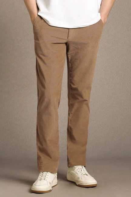LOUIS PHILIPPE | Men Brown Textured Flat Front Casual Trousers