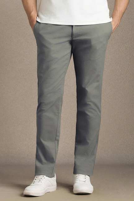 LOUIS PHILIPPE | Men Grey Solid Flat Front Casual Trousers
