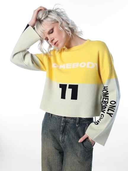 ONLY | Women's Yellow Viscose Printed Casual Sweatshirt