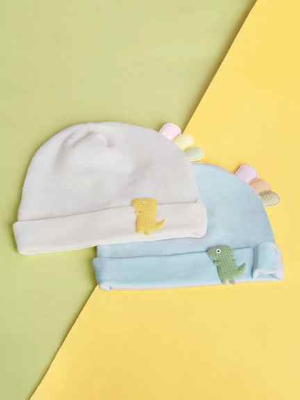 Pantaloons Junior | Multicoloured Dinosaur Beanie Caps - Pack of 2