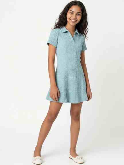 Pantaloons Junior | Mint Textured Fit & Flare Dress