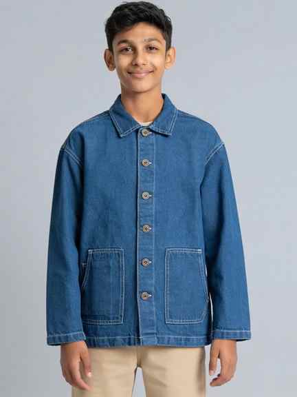 Pantaloons Junior | Blue Washed Oversized Jacket
