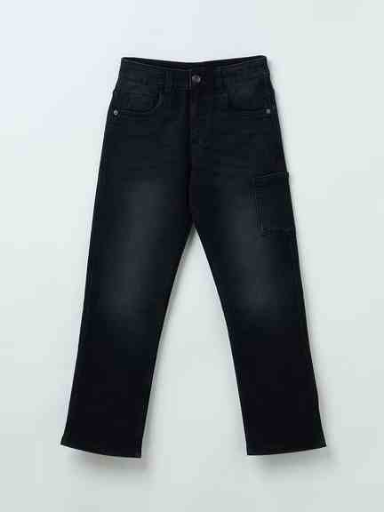 Pantaloons Junior | Black Washed Utility Pocket Jeans