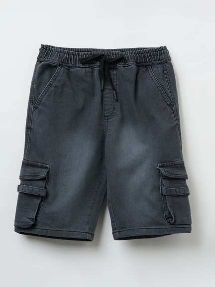 Pantaloons Junior | Grey Washed Denim Cargo Shorts