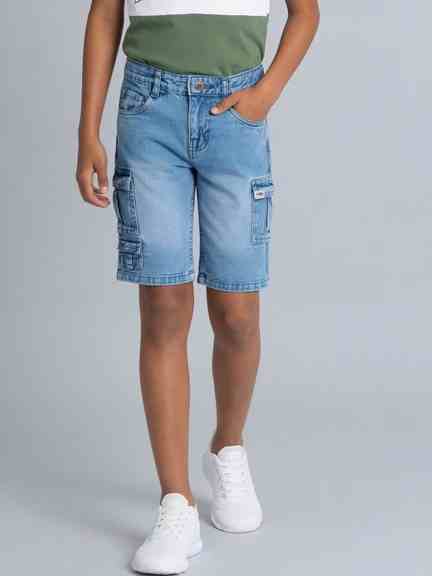 Pantaloons Junior | Light Blue Washed Denim Regular Fit Cargo Shorts
