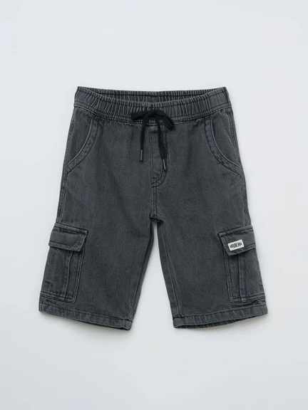 Pantaloons Junior | Charcoal Washed Denim Regular Fit Cargo Shorts