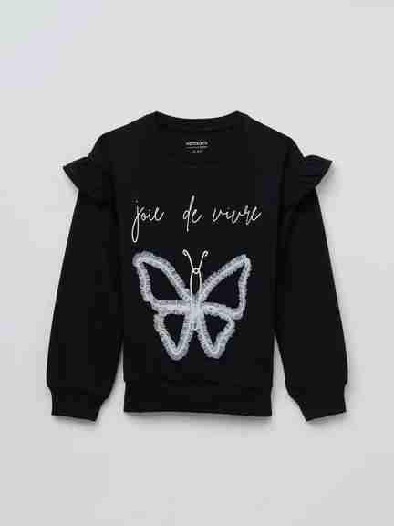 Pantaloons Junior | Black Ruffle Detail Relaxed Fit Sweatshirt