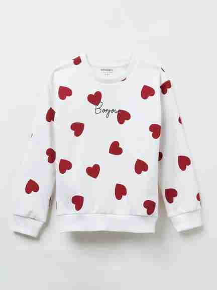 Pantaloons Junior | White Heart Print Sweatshirt