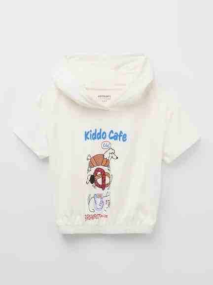 Pantaloons Junior | Ecru Hoodie Boxy Fit Graphic T-Shirt
