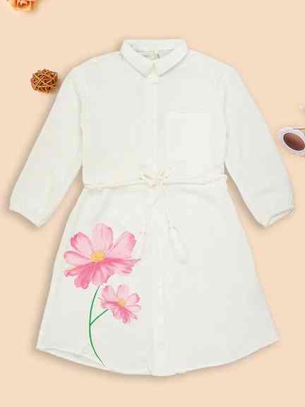 Pantaloons Junior | White Floral Print Shirt Dress