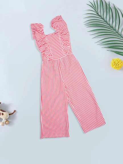 Pantaloons Junior | Coral Striped Ruffle Detail Wide Leg Jumpsuit