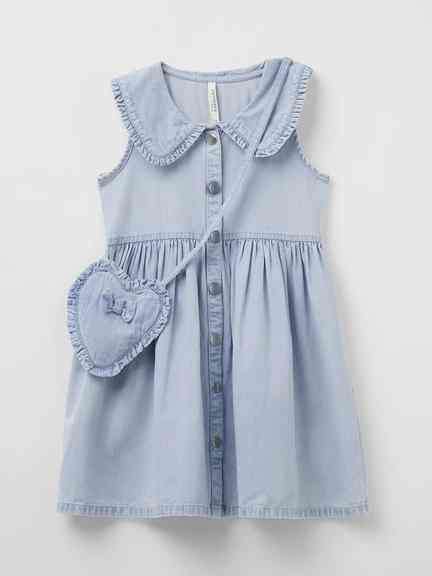 Pantaloons Junior | Light Blue Denim Dress with Crossbody Bag