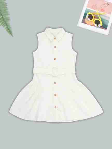 Pantaloons Junior | Off-White Collared Belted Fit & Flare Dress