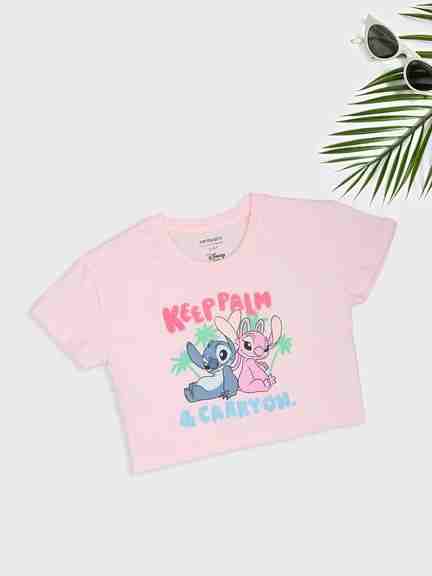 Light Pink Lilo & Stitch Graphic Crop T-Shirt