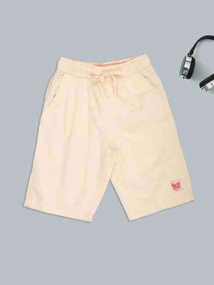 Cream Solid Drawstring Shorts