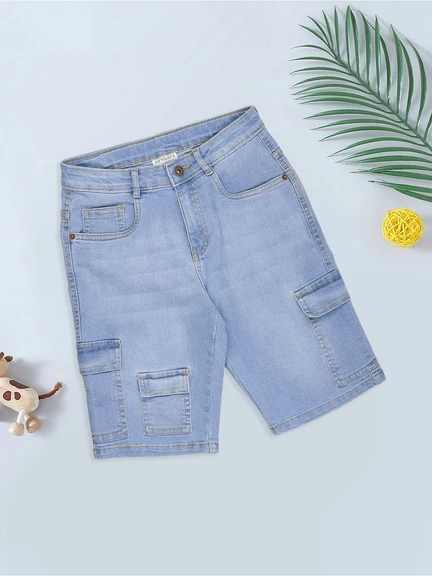 Pantaloons Junior | Light Blue Faded Denim Cargo Shorts