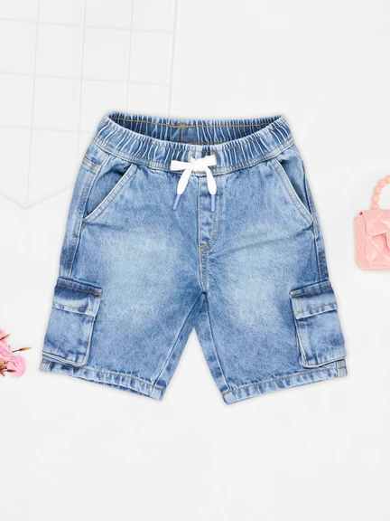 Pantaloons Junior | Light Blue Acid Wash Denim Cargo Shorts