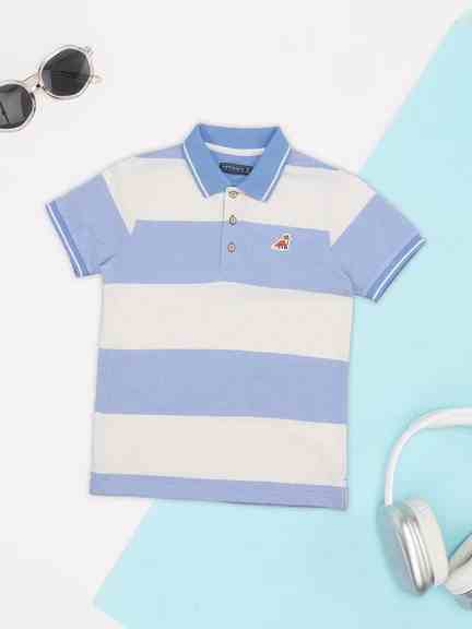Pantaloons Junior | Blue Striped Polo T-Shirt