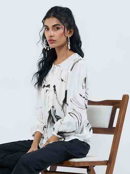 Pantaloons | White Abstract Print Regular Fit Tunic
