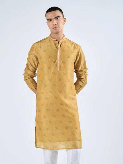 Pantaloons | Mustard Motif Print Long Kurta