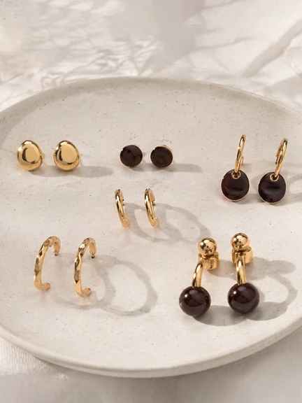 Pantaloons | Gold & Maroon Assorted Earrings - Pack of 6