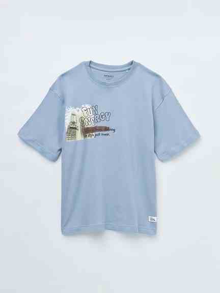 Pantaloons | Sky Blue Oversized Graphic T-Shirt