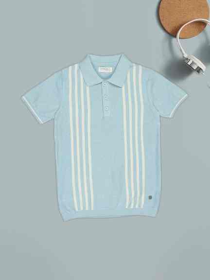 Pantaloons | Powder Blue Striped Polo T-Shirt
