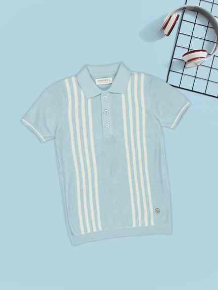 Pantaloons | Powder Blue Striped Polo T-Shirt