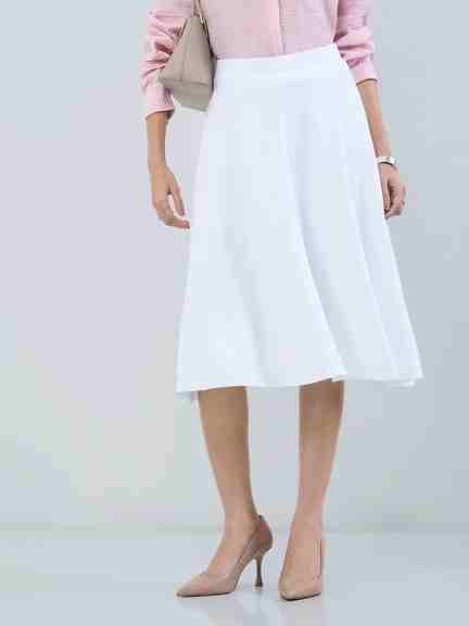 Pantaloons | White Textured A-line Skirt