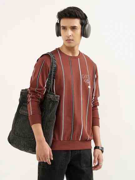 People by Pantaloons | Rust Striped Relaxed Fit Sweatshirt