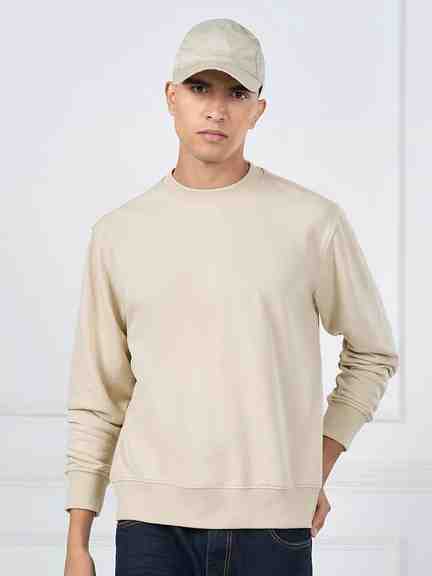 People by Pantaloons | Beige Solid Relaxed Fit Essential Sweatshirt