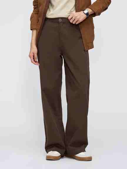 People by Pantaloons | Brown Solid Wide Leg Twill Trousers